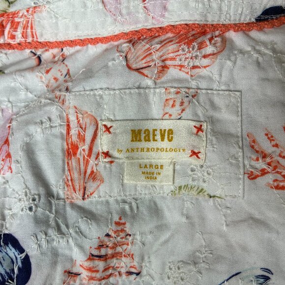 Anthropologie White Puff Sleeve Wrap Crop Blouse with Eyelet & Seashells- Size L - Picture 3 of 8